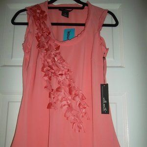 Willi Smith Asymmetrical Ruffled Pink Sleeveless Blouse Tank Top